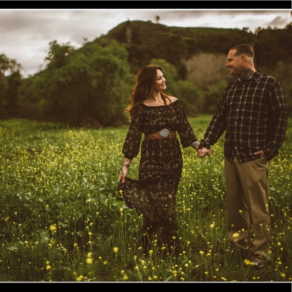 Off the shoulder BoHo dress with double leg slit - Picture 2 of 8